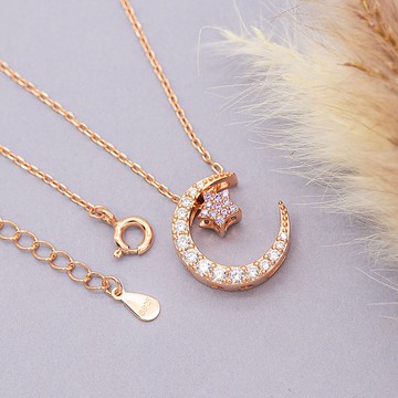 Devalier 誕生石項鍊女士配飾金925 水晶月亮星星環繞銀生日禮物紫水晶色