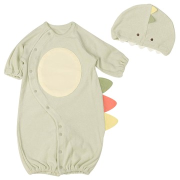 akachan honpo - 長袖趣味連身衣附帽子-綠色 (50~60cm)