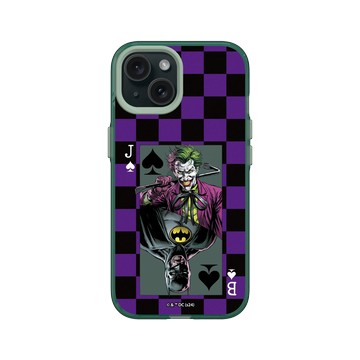 iPhone 15 Clear 憂墨綠 - Joker - 小丑與蝙蝠俠撲克牌 - 棋盤風格