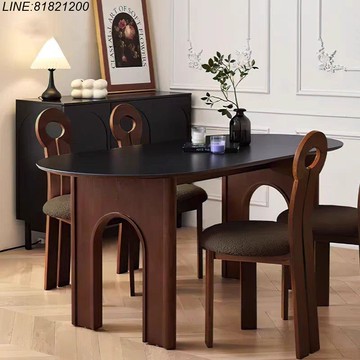 餐桌椅組 實木圓桌 岩板餐桌 飯桌 免運 開立發 法式復古餐桌巖板靠墻白蠟餐桌椅小戶型組合飯桌家用實木古風 支持訂製 支持組裝