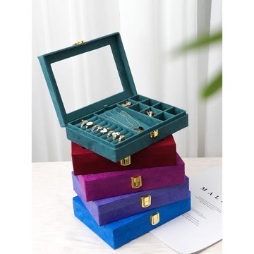 新款網紅絨布首飾盒女孩鐲子耳釘項鏈手飾品防氧化高檔珠寶收納盒