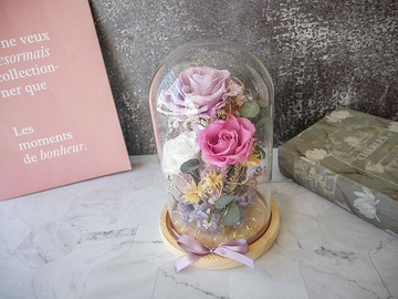 不凋花玻璃罩夜燈【霧紫凝香】永生花/新婚禮物/七夕/情人節/客製