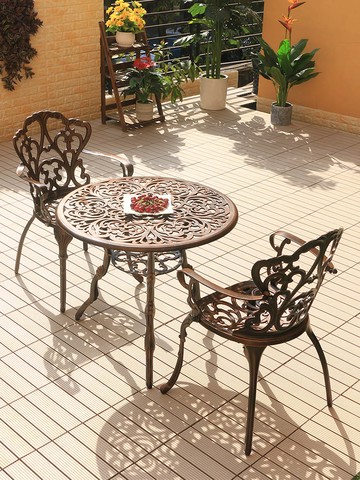 咖啡廳戶外桌椅庭院白色鑄鋁中式陽臺休閑鐵藝桌椅露天帶傘組合