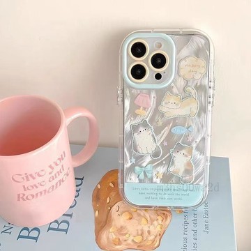 ✨台灣出貨✨春夏新款可愛小貓適用蘋果16Promax手機殼15pro羽紗泡芙殼精孔
