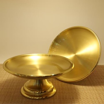 供盤純銅供佛家用供奉素面拉絲高腳觀音佛前貢品果盤財神供水果盤