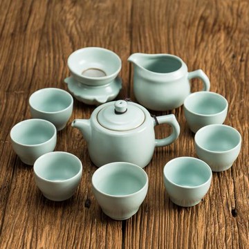 汝窯簡約家用整套功夫茶具套裝蟬翼開片可養品茗杯單茶壺禮盒裝