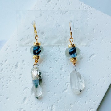 【黑白】玻璃珠&天然石耳環