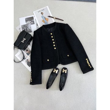 2025秋冬季新款精致高級感法式黑色名媛粗花呢小香風短款小外套女