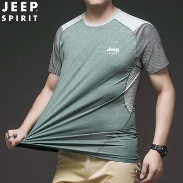 JEEP短袖t恤男夏季2025新款寬松冰絲半袖速干衣跑步運動圓領上衣