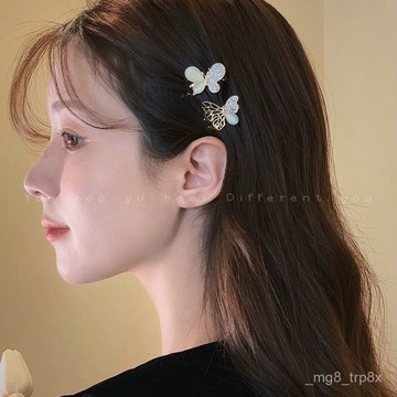 有薄與荷超僊貓眼石蝴蝶髮夾女夏季碎髮劉海夾抓夾百搭側邊夾髮飾 PNNV
