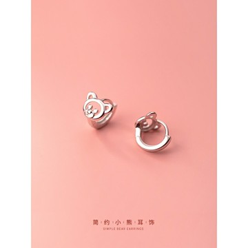 福雅軒 s925銀可愛小熊鏤空耳扣簡約氣質動物短款耳圈耳環女耳墜