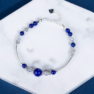 青金石拉長石925純銀手鍊 | 純淨少白少金不褪色手鏈 | 客製禮物