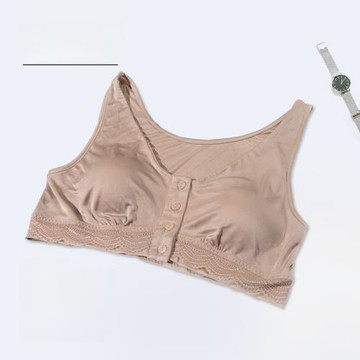 日單文胸女薄款媽媽內衣前開前扣真絲大碼無鋼圈海綿桑蠶絲胸罩