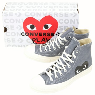 川久保玲 COMME des GARCONS PLAY x Converse聯名 大眼愛心撞色灰高筒帆布休閒鞋(男女通用)