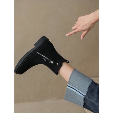 保暖厚絨真皮低跟冬季磨砂雪地靴