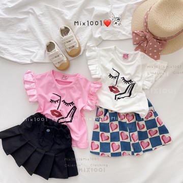 🌈mix1001閃亮紅脣女子上衣✨兒童紅唇造型袖上衣 5-17