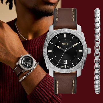 FOSSIL Machine 經典大三針手錶 手鍊套組 新春開運 送禮首選-42mm FS6081SET