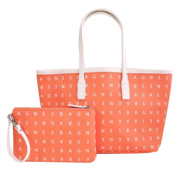 agnes b. 標誌印花雙面二用托特包(附手拿包)(小/粉橘)