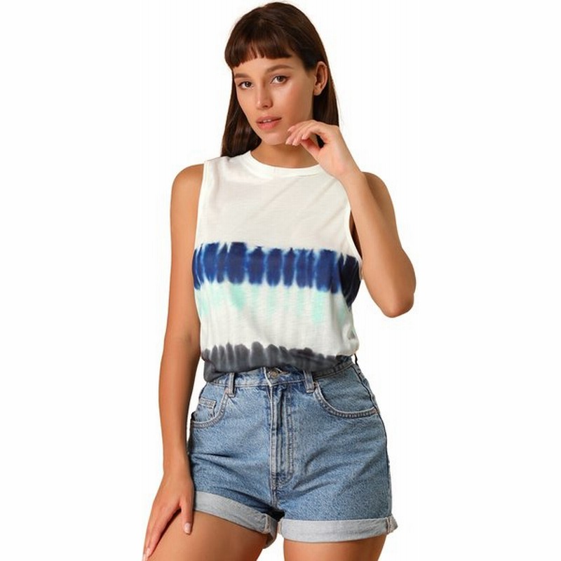Uxcell Allegra K タイダイ タンクトップ Tシャツ 絞り染め ベスト カジュアル レギュラー ノースリーブ レディース ブルー L 通販 Lineポイント最大0 5 Get Lineショッピング