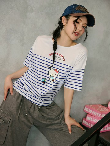 KITTY 運動會．橫條紋賽跑印花長版TEE