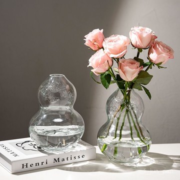 臺灣🚍8H出🉑中式葫蘆型花瓶小口徑透明玻璃花瓶新款創意客廳餐廳桌麵擺件裝飾