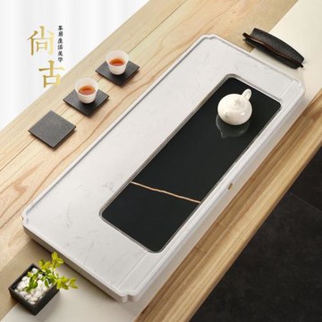 簡約北歐輕奢家用大理石茶盤現代天然石材茶臺巖板石排水茶托茶海