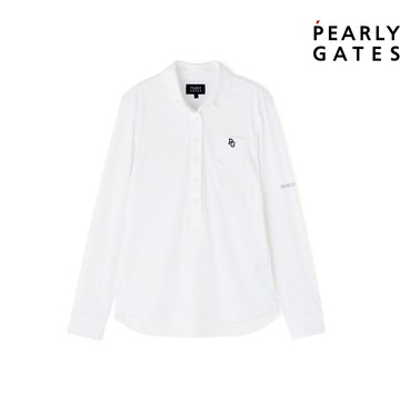 【ṔEARLY GATES】女款白色點狀提花棉質舒適抗皺長袖POLO衫 JLW21014