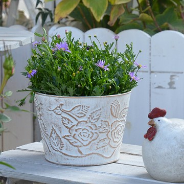 外貿出口原單 壓花鐵藝花器花桶做舊復古客廳鐵皮桶法式鄉村花盆