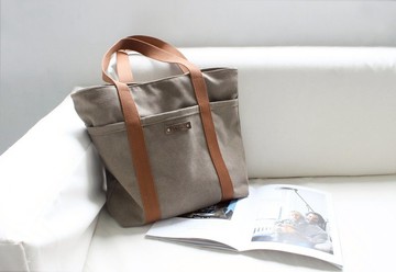 sobag手工復古大容量托特包焦糖色森系帆布單肩包日系文藝側背包