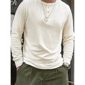 馬登工裝 美式復古重磅長袖亨利衫T恤開領硬漢外穿薄款打底衫男秋
