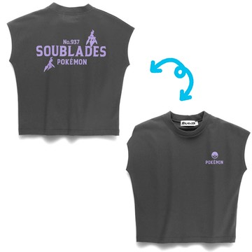 日本 BRANSHES - [限量]寶可夢印花法式袖上衣-蒼炎刃鬼-炭灰