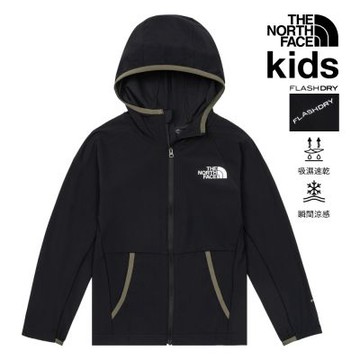 【The North Face 官方旗艦】北面兒童黑色FLASHDRY速乾防曬連帽外套｜8G3HJK3