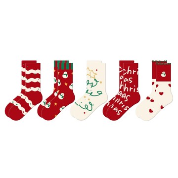 小麥購物 聖誕節襪子組 L095  5雙  14cm  誕願有你 多色
