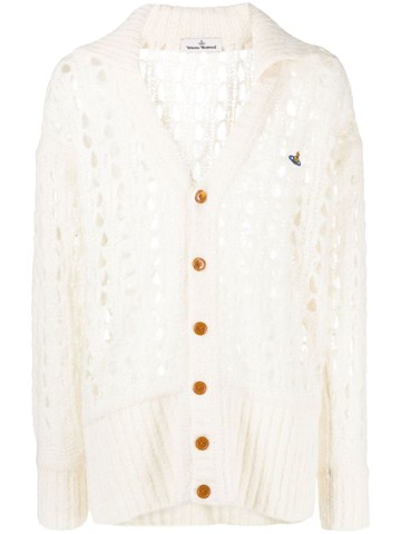 Vivienne Westwood - logo-embroidered open-knit cardigan - men - Polyamide/Alpaca Wool/Wool - S - White
