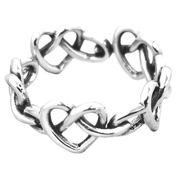 心心相依戒指 925純銀 面寬約0.7cm  活圍戒  銀色