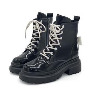 Robinlo 甜心蝴蝶結綁帶輕量厚底馬汀靴 HAMID 黑糖雪絨