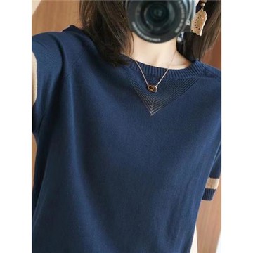 外貿出口意大利大牌尾單原單撤柜余單冰絲短袖T恤女夏上衣針織衫