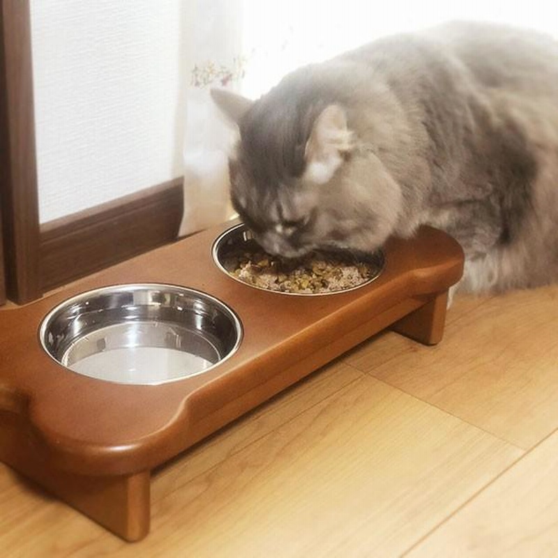 どっしり木製の安定感 ペット用 餌入れ ワンターブル 犬用 エサ台 猫用