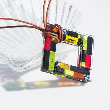 【Special】日式風格玻璃項鍊 (はいから 【方形】【紅】) 【預約製作】