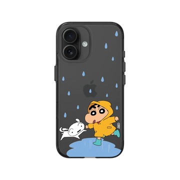 iPhone 16 Clear (相機按鈕) 酷墨灰 - 蠟筆小新 Crayon Shinchan - 小新小白雨天散步