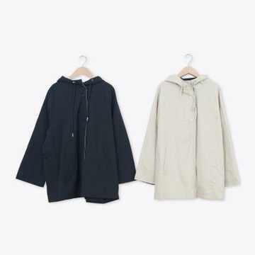 【MASTINA】連帽袖口反摺撞色休閒風衣 藍 杏(魅力商品)