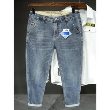 胖子哈倫九分牛仔褲男寬松復古小腳褲加肥加大碼胖人彈力顯瘦9分