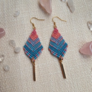 E020-手工編織漸層耳環 撞色 粉紅藍