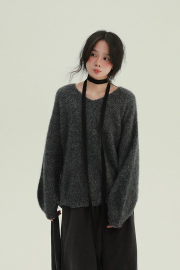 3顔色 冬日來信 100%綿羊毛雜色V領毛衣 慵懶風寬鬆廓形韓風毛衫