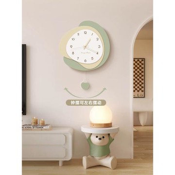 奶油風鐘表客廳掛鐘時尚藝術家用靜音掛表網紅高級感創意時鐘壁燈