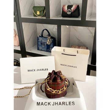MACK JHARLES超火格紋圓筒包包2025秋冬新款復古鏈條水桶包女斜挎