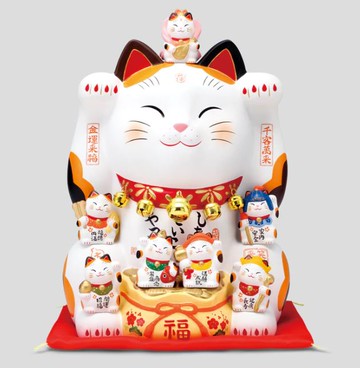 日本製【薬師窯】瀨戶純手工錦彩七福神招財貓(12號)Ykcat-7575