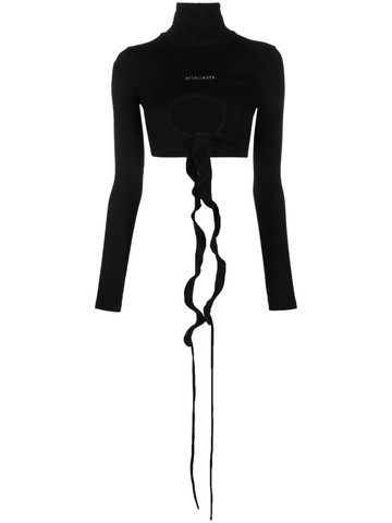 Ottolinger - logo-lettering roll-neck cropped blouse - women - Organic Cotton/Elastodiene - S - Black