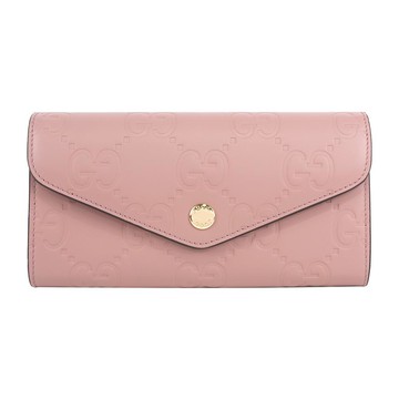 Gucci 大GG Logo 淡金釦翻蓋信封式長夾(玫瑰粉)