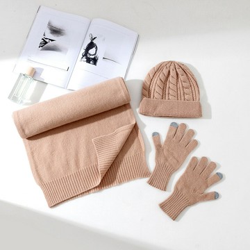 現貨+預購 圍巾針織披肩-保暖極簡純色羊毛針織帽圍巾手套三件套男女配件4色74io41【獨家進口】【米蘭精品】